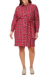 Foxcroft Rocca Plaid Long Sleeve Cotton Blend Shirtdress In Red/multi