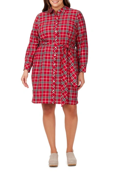 Foxcroft Rocca Plaid Long Sleeve Cotton Blend Shirtdress In Red/multi