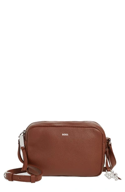 Hugo Boss Scarlet Leather Crossbody Bag In Open Brown