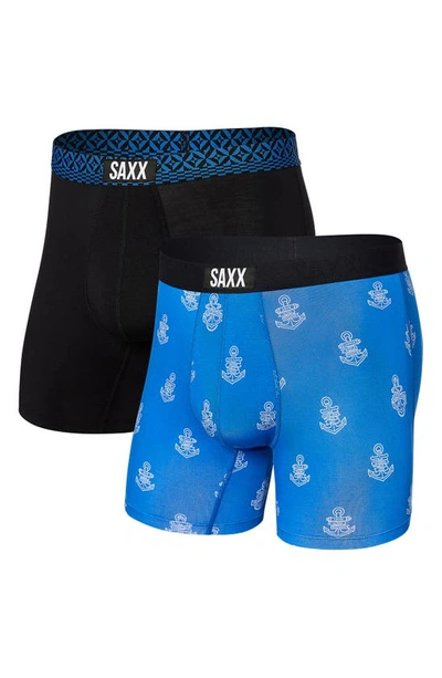 Saxx Vibe Super Soft 2-pack Slim Fit Boxer Briefs In Vitamin Sea/ Blk Remix Geo