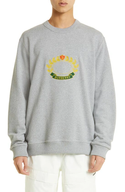 Burberry Addiscombe Embroidered Logo Crest Cotton Sweatshirt In Grey