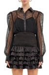 Endless Rose Embroidered Floral Button Up Shirt In Black