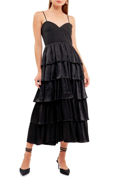 Endless Rose Tiered Sweetheart Neck Midi Dress In Black