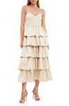Endless Rose Tiered Sweetheart Neck Midi Dress In Taupe