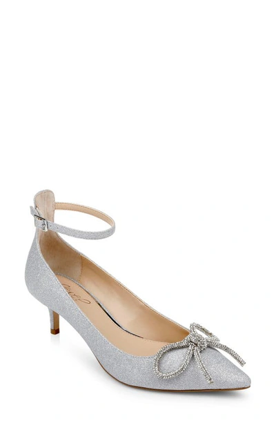 Jewel Badgley Mischka Geranium Pointed Toe Kitten Heel Pump In Silver Glitter