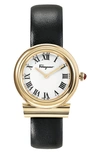 Ferragamo Gancini Watch With Leather Strap, Gold/black In White