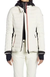 Moncler Bruche Belted Two-tone Quilted Down Ski Jacket In White Multi