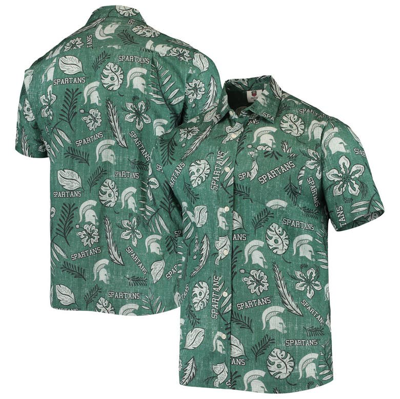 Wes & Willy Green Michigan State Spartans Vintage Floral Button-up Shirt