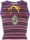 Cormio Multi Color Multicolor Cropped Striped Knit Top In Pink & Purple