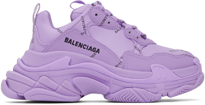 Balenciaga Purple Triple S Allover Logo Sneakers In 5510 Lilac/black