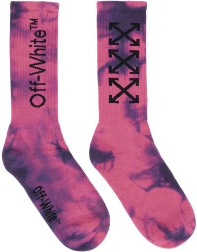 Off-white Purple & Pink Arrows Tie-dye Socks In Fuchsia White