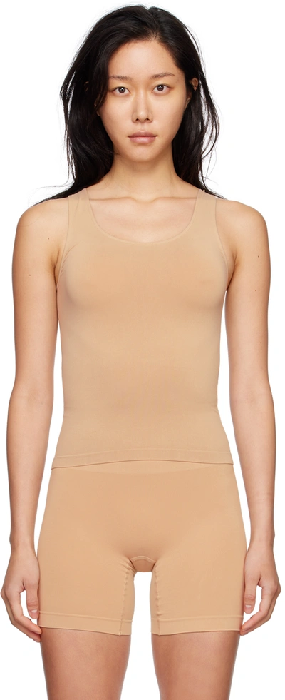 Skims Smoothing Scoop-neck Stretch-woven Tank Top In Clay