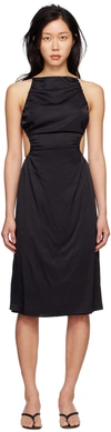 Third Form Black Drawn Out Midi Dress In Black