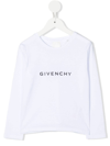 GIVENCHY KIDS WHITE LONG SLEEVE T-SHIRT WITH SIGNATURE AND LOGO