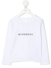 Givenchy Kids White Long Sleeve T-shirt With Signature And Logo In Bianco