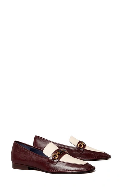 Tory Burch Perrine Square Toe Loafer In Plum/ New Cream