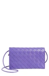 Bottega Veneta Intrecciato Leather Wallet On Strap In Purple