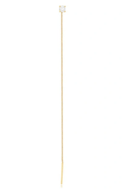 Ef Collection Single Solitaire Diamond Chain Drop Earring In Yellow Gold