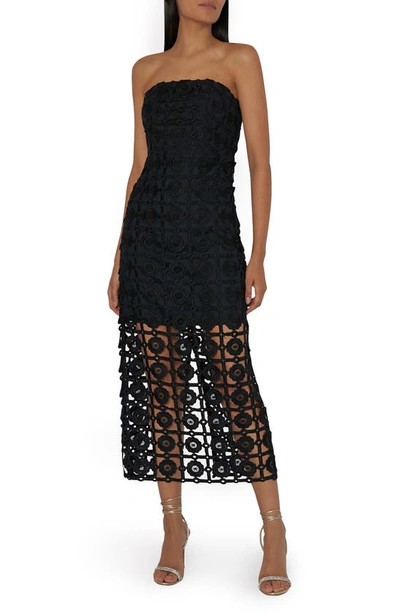 Milly Kait Tile Lace Strapless Maxi Dress In Black