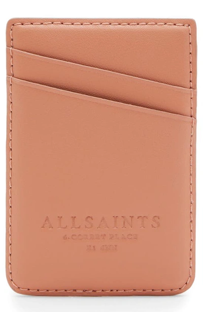 Allsaints Callie Leather Card Case In Elasto Pink