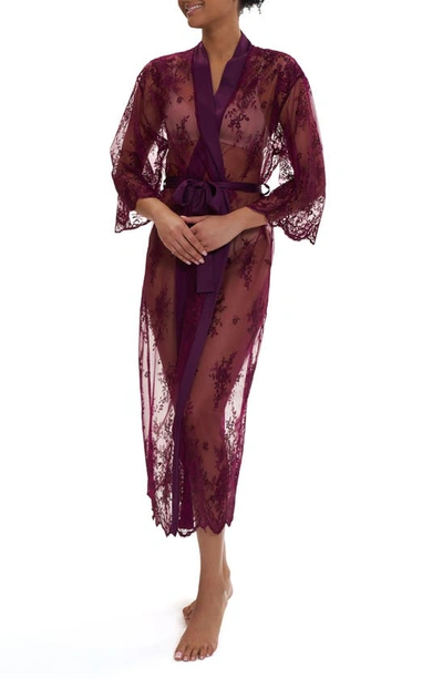 Rya Collection Darling Sheer Lace Robe In Eggplant