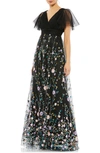 Mac Duggal Sequin Embroidery Tulle A-line Gown In Black Multi