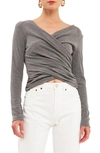 Endless Rose Shirred Crop Top In Heather Grey