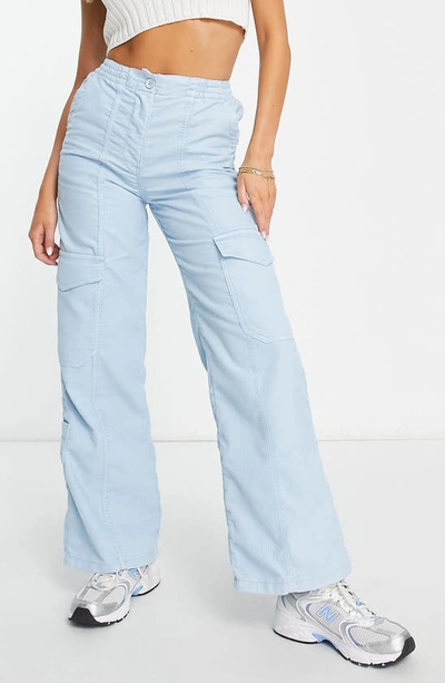 Topshop Utility Straight Leg Corduroy Pants In Blue