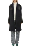 Victoria Beckham Leather Detail Merino Wool Blend Wrap Coat In Dark Navy