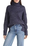 Treasure & Bond Marled Mock Neck High-low Tunic Sweater In Blue Vintage