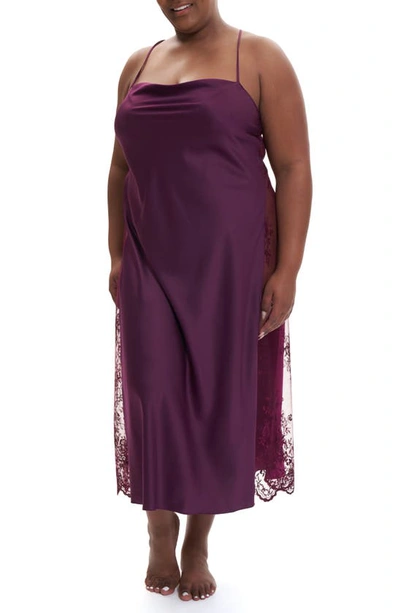Rya Collection Plus Size Darling Lace-inset Nightgown In Eggplant