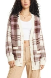 Bp. Oversize Cardigan In Ivory- Brown Pink Dahlia Plaid