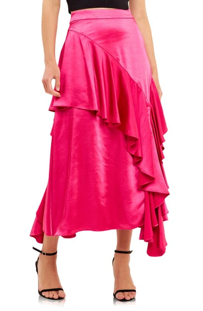 Endless Rose Waterfall Ruffle Satin Maxi Skirt In Fuchsia