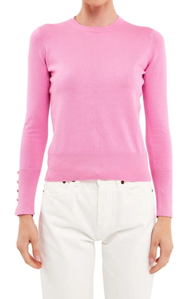 Endless Rose Button Cuff Sweater In Pink