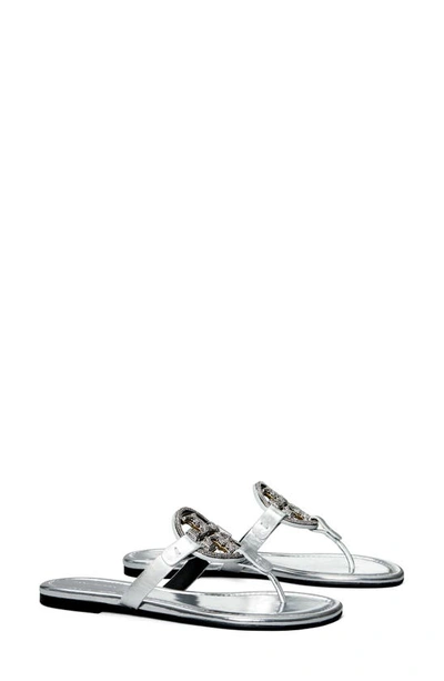 Tory Burch Miller Pave Logo Sandals In Silver