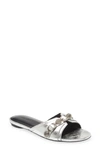 Balenciaga Cagole Embellished Metallic Textured-leather Sandals In Silver