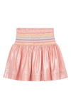 Peek Aren't You Curious Kids' Shiny Faille Smocked Skirt In Coral