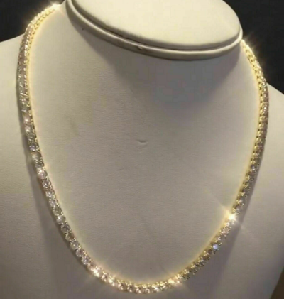 Pre-owned Sofiya Jewels 35ct Round Moissanite Hip Hop Necklace Chain 14k Yellow Gold Plated Silver