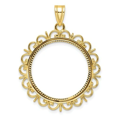 Pre-owned Accessories & Jewelry 14k Yellow Gold D/c Fancy Frame Coin Bezel Prong Mounting - For Various Coins