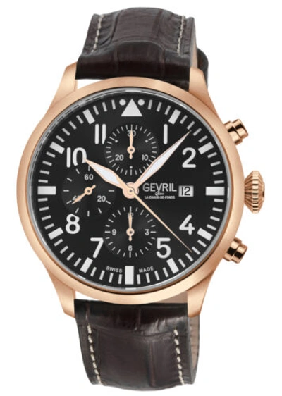 Pre-owned Gevril Men's 47103-1 Vaughn Chrono Pilot Swiss Automatic Eta 7750 Movement Watch