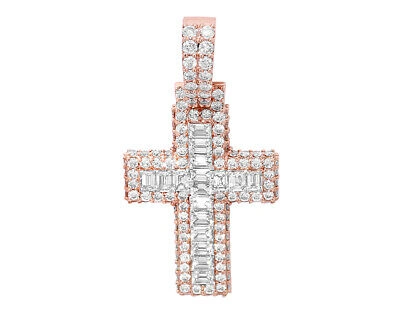 Pre-owned Jewelry Unlimited Unisex Real Emerald-cut Diamond Cross Pendant 5ct 14k Rose Gold 1.8" In G-h