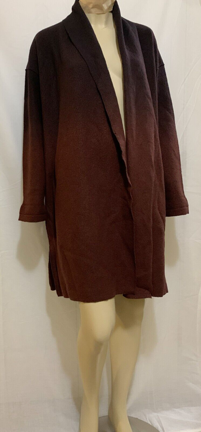 Pre-owned Eileen Fisher Brownstone Ombre Boiled Wool Sweater Coat Petite Medium