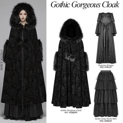 Pre-owned Punk Rave Rave Women's Gothic Gorgeous Winter Hooded Cloak Victorian Black Long Coat Cape