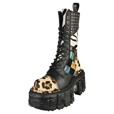 Pre-owned Rock Imperfect M-mili244-c1 Unisex Black Multicolour Platform Boots