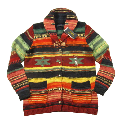 Pre-owned Polo Ralph Lauren Women's Multicolor Southwestern Aztec Shawl Cardigan Sweater