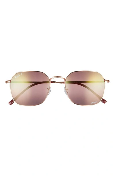 Ray Ban 55mm Mirrored Round Sunglasses In Rose Gold