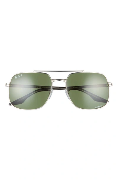 Ray Ban 59mm Polarized Aviator Sunglasses In Silver