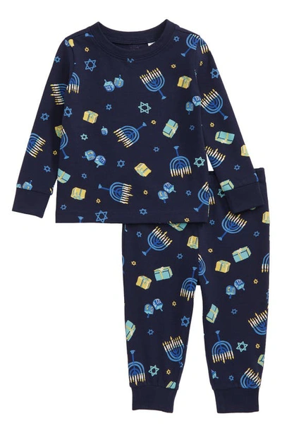 Nordstrom Babies' Kids' Matching Family Moments Fitted Two-piece Pajamas In Navy Peacoat Dancing Menorahs