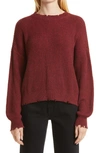 Pistola Eva Rib Knit Frayed Edge Cotton Sweater In Cherry Black Marl