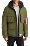Alpha Industries Water Resistant Hooded Puffer Jacket In Olive